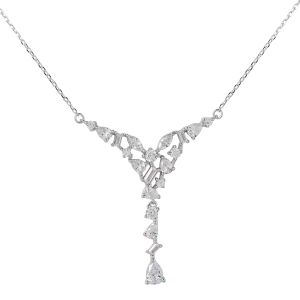 Silver Leaf Design and Oval Rose Quartz Alternating Station Necklace