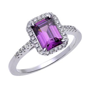 Silver Clear CZ Halo Design with Large Pink CZ Center Ring