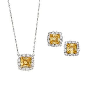 Silver Radiant Canary Yellow Center Necklace and Earring Set