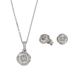Silver Double Love Knot Style Pendant and Earring Set